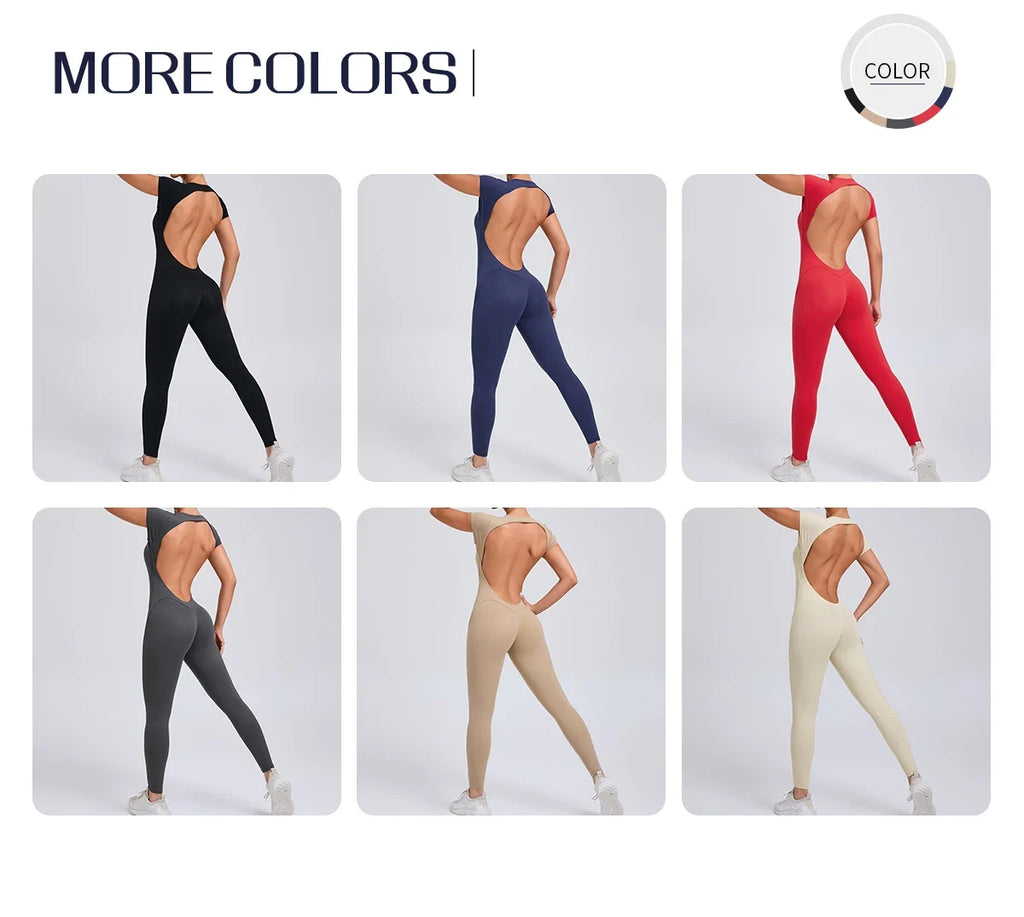 One-piece Yoga Padded Backless Suit Female Rompers Quick Dry Yoga Clothing Workout Bodysuits Scrunch Sports Jumpsuit Women