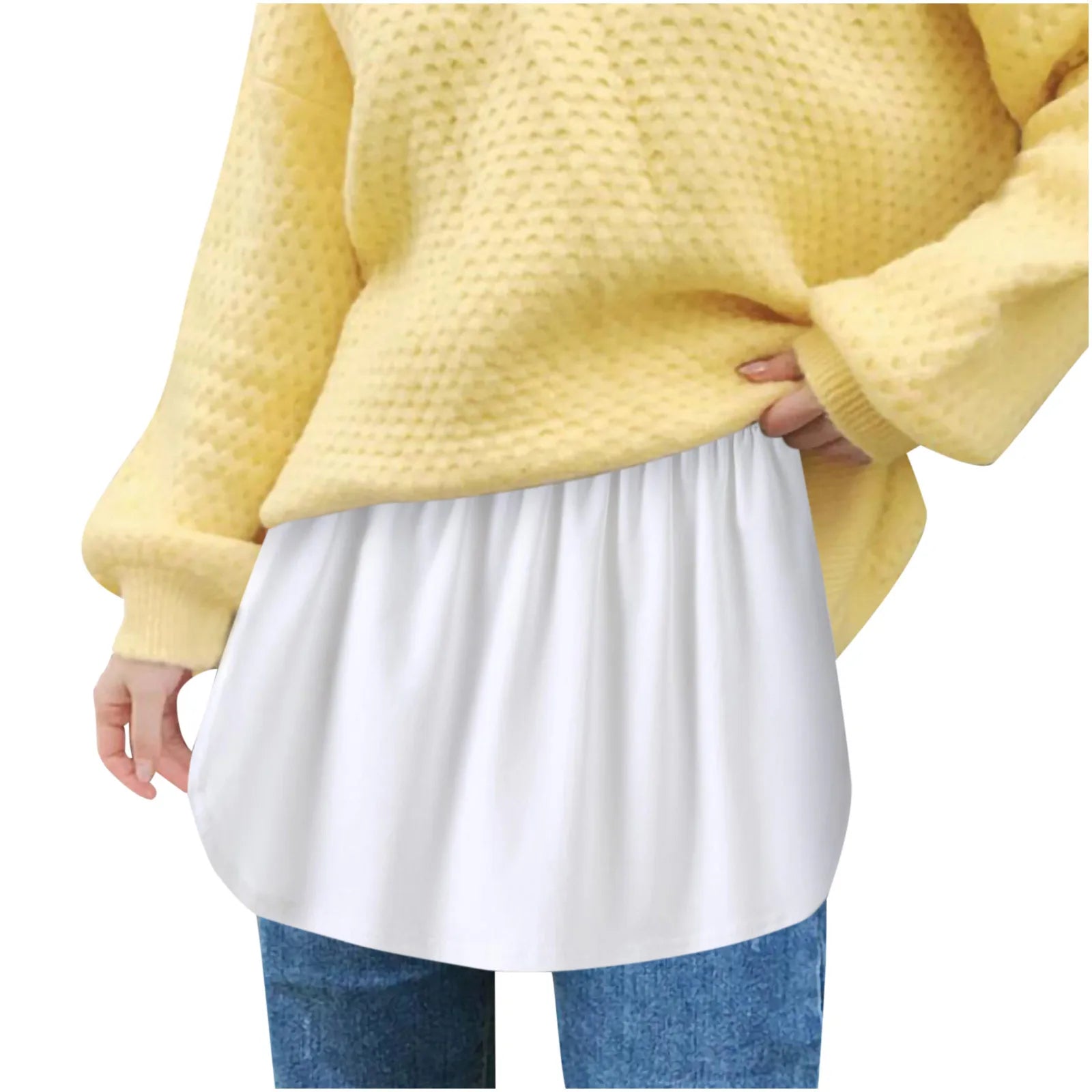 2pc Womens Elastic Waist Layering Underskirt Curved Hem Mini Skirt With Extended Back Casual Versatile Base Layer Top For Shirt