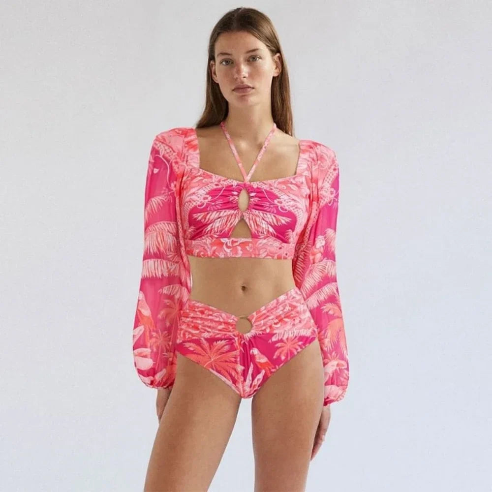 Retro One Piece Swimsuit with Skirt Shoulder Strappy Floral Print Women's Slimming Bathing Suit Beach Wear