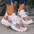 Floral Print Women's Knitted Sneakers Summer 2025 New Breathable Air Mesh Casual Shoes Woman Light Weight Walking Sports Flats