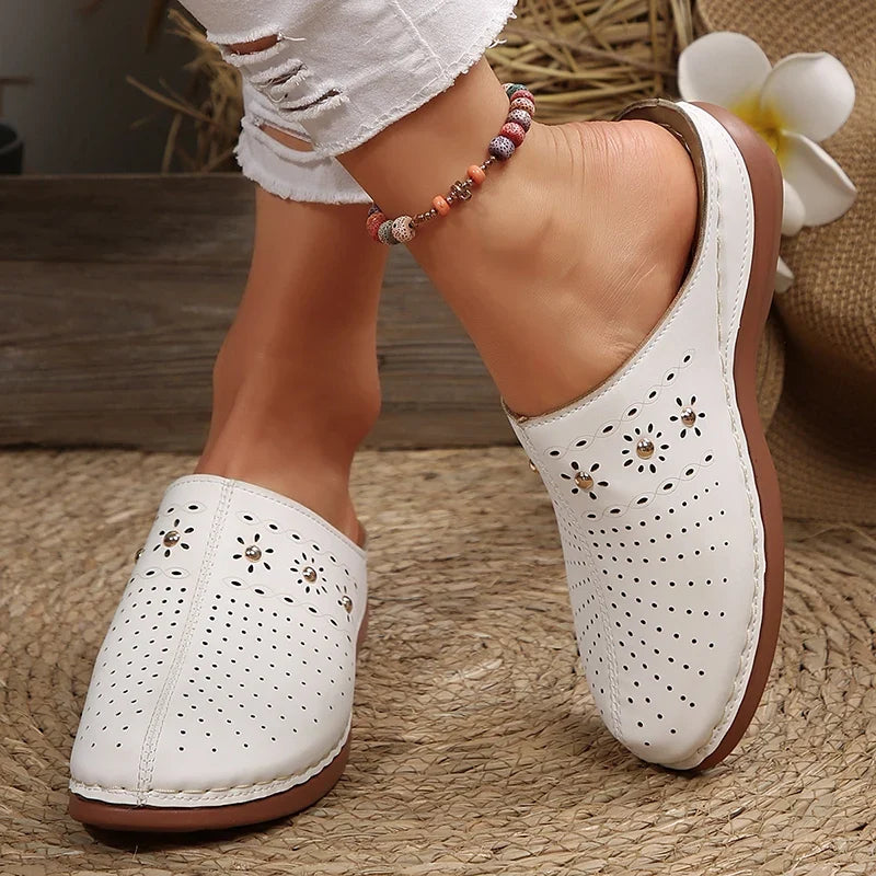 Lightweight Wedge Heel Mules Slippers Women Summer Hollow Out Slides Shoes Woman Plus Size Thick Sole Outdoor Sandals Female