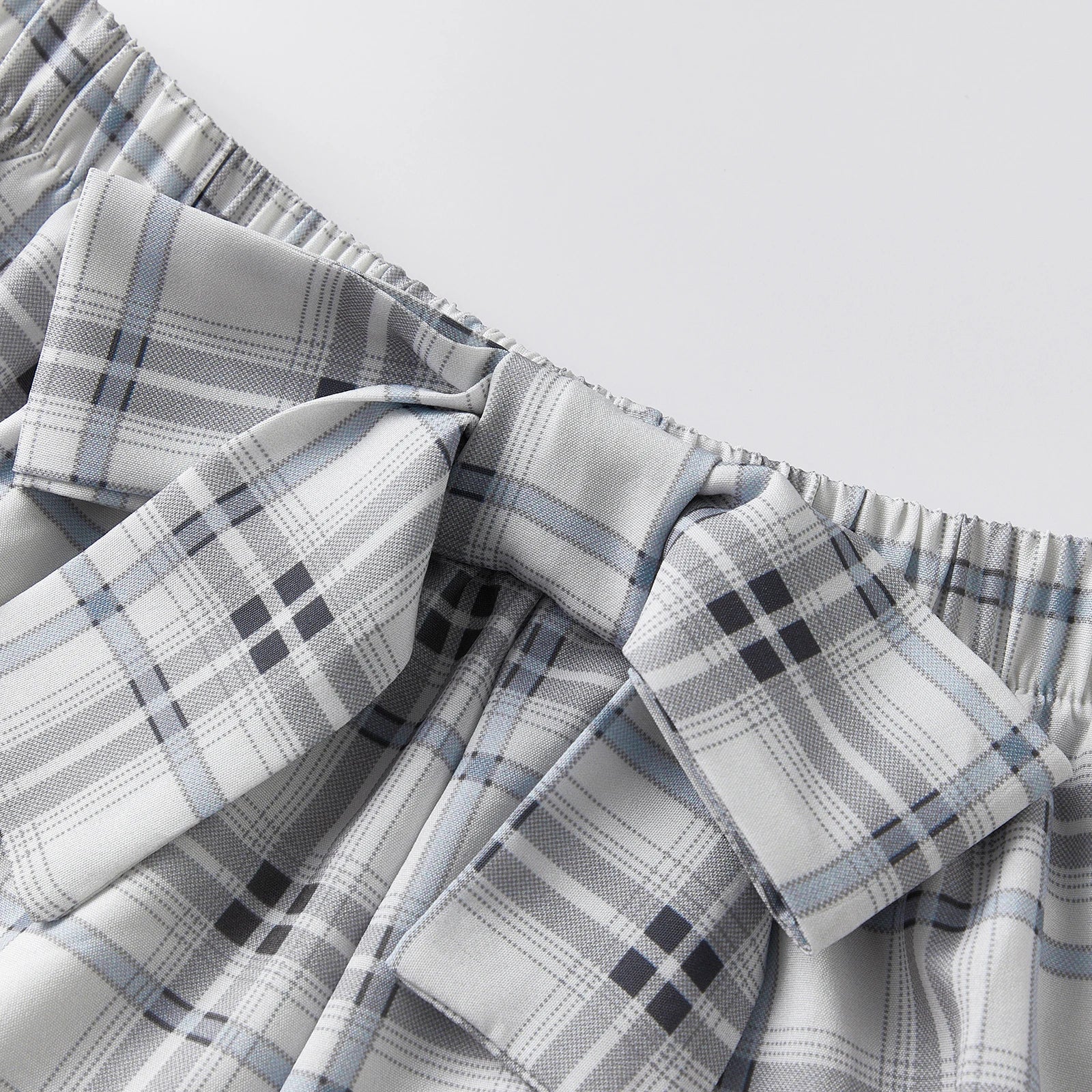 Women’s Cute Lounge Clothes Long Sleeve Bow Front Plaid Print Shirt + Shorts Set Summer Fall 2 Piece Pajamas Set