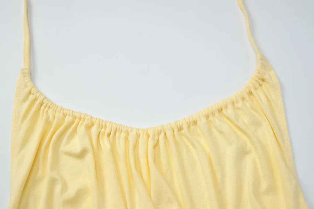 FDYOUI Woman Clothing Halter Neck Backless Camisoles Streetwear 2026 Summer Girls Sexy Lace-up Off Shoulder Yellow Tank Tops