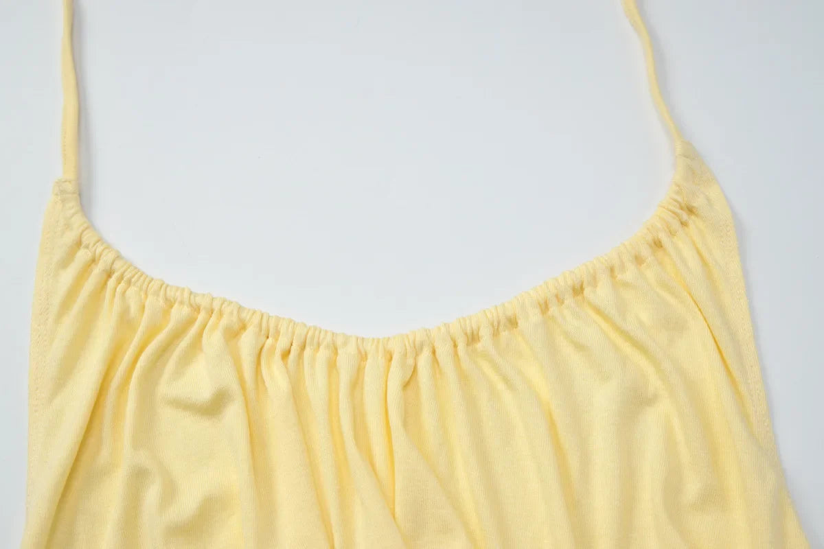 FDYOUI Woman Clothing Halter Neck Backless Camisoles Streetwear 2026 Summer Girls Sexy Lace-up Off Shoulder Yellow Tank Tops