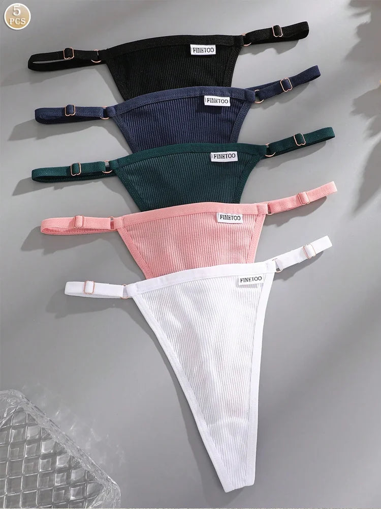 5PCS Women's Panties Cotton Thongs Adjustable Waist Sexy G-String Solid Color Seamless Intimate Female Underpants Lingerie S-XL