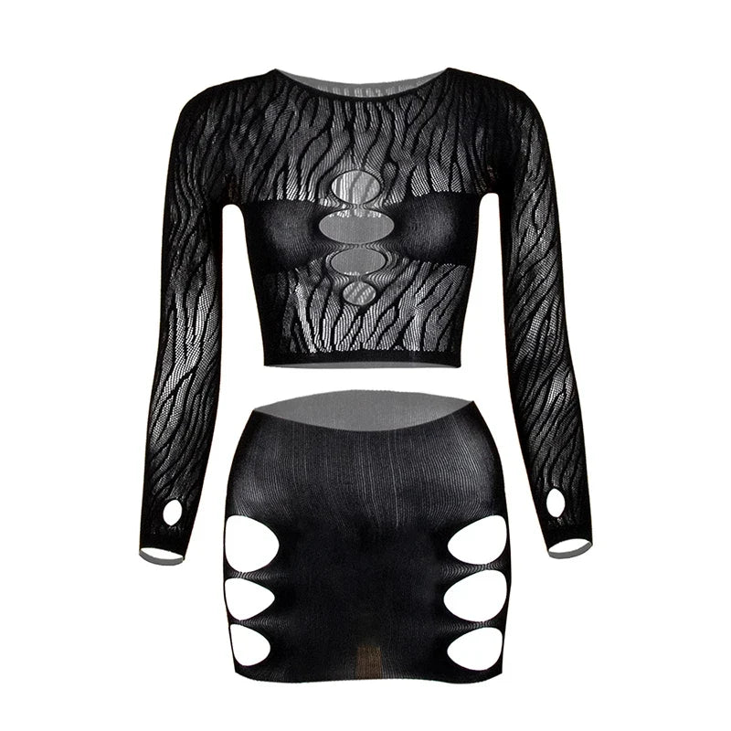 Long Sleeve See Through Tassel Beach Dress Women Sexy hollow Out Fishnet Fringe Cover Up Bodycon Rave Festival Outfit Set