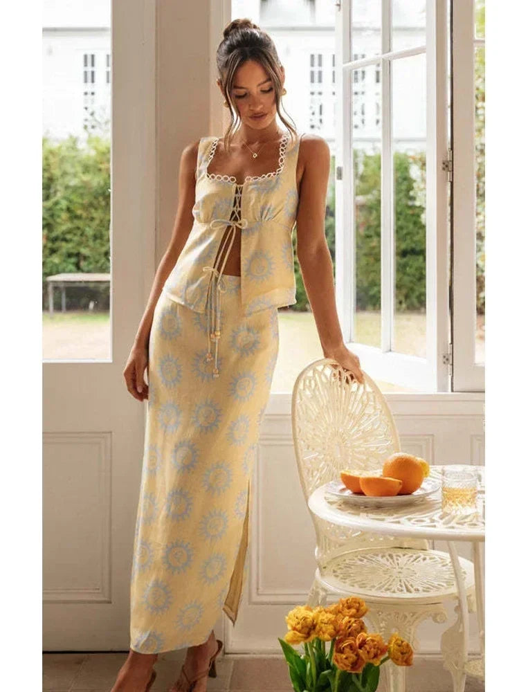 Foridol Top Skirt Dress Set Spring Summer Slit Maxi Long Dress Suit Matching Set Boho Beach Dress Vestidos Women Clothing 2025