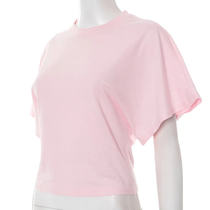 Fashion Casual Solid Gray Cropped T-shirt 2026 Woman Clothes O-neck Corset Tops Streetwear Girls Summer Autumn Short Tee Shirts