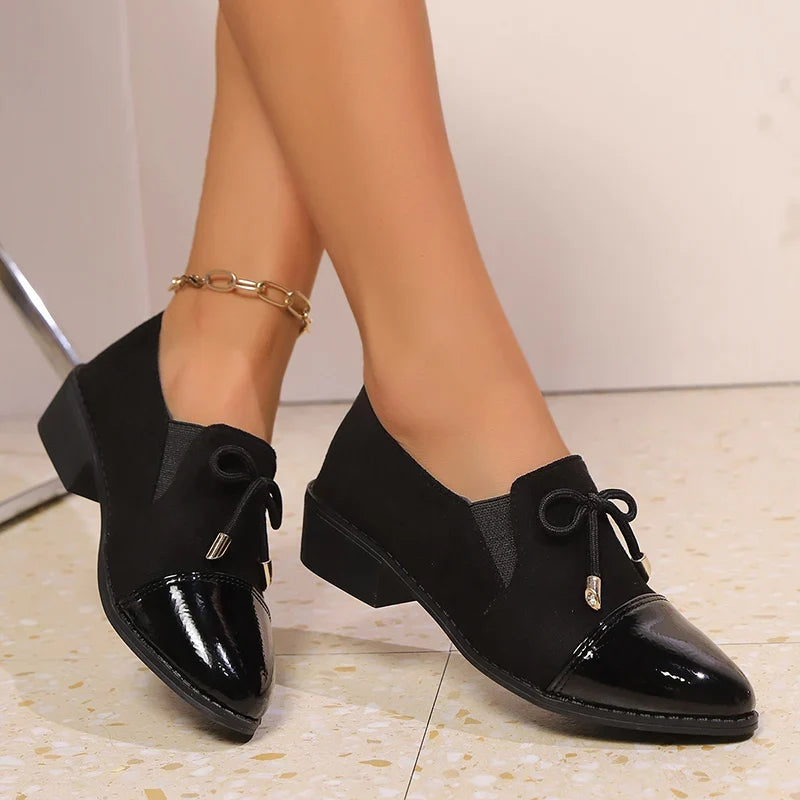 Elegant Pointed Toe Oxford Shoes for Women Patchwork Pu Leather Slip On Single Shoes Woman Plus Size 43 Thick Heel Ladies Shoes
