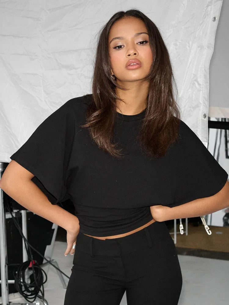 Fashion Casual Solid Gray Cropped T-shirt 2026 Woman Clothes O-neck Corset Tops Streetwear Girls Summer Autumn Short Tee Shirts