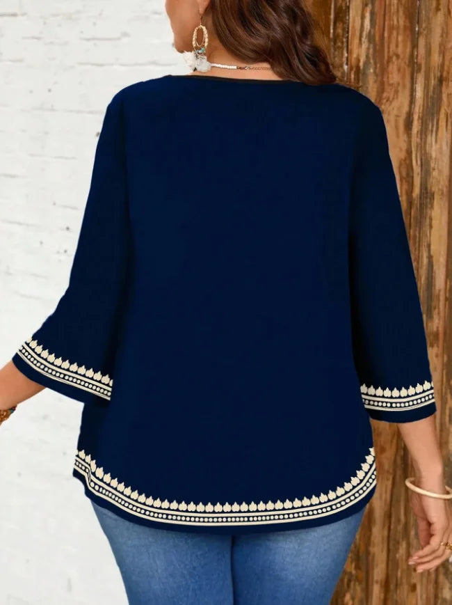 Women's Casual Printed Three Quarter Sleeve Shirt Tops Large Size Women's Tops Loose and Comfortable
