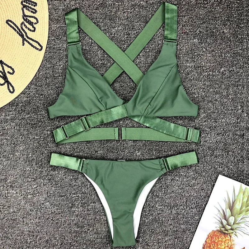 Sexy Adjustable Buckle Bandage Vevlet Bikini 2025 Women Swimsuit Female Bikinis Swimwear Two Pieces Bikini Set Bathing Suit Swim