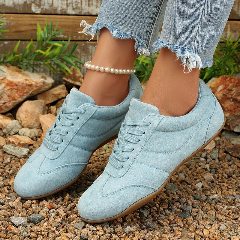 Comfortable Soft Sole Sneakers Women Plus Size 42 Faux Suede Lace Up Casual Shoes Woman 2026 Autumn Non Slip Sport Flats Female