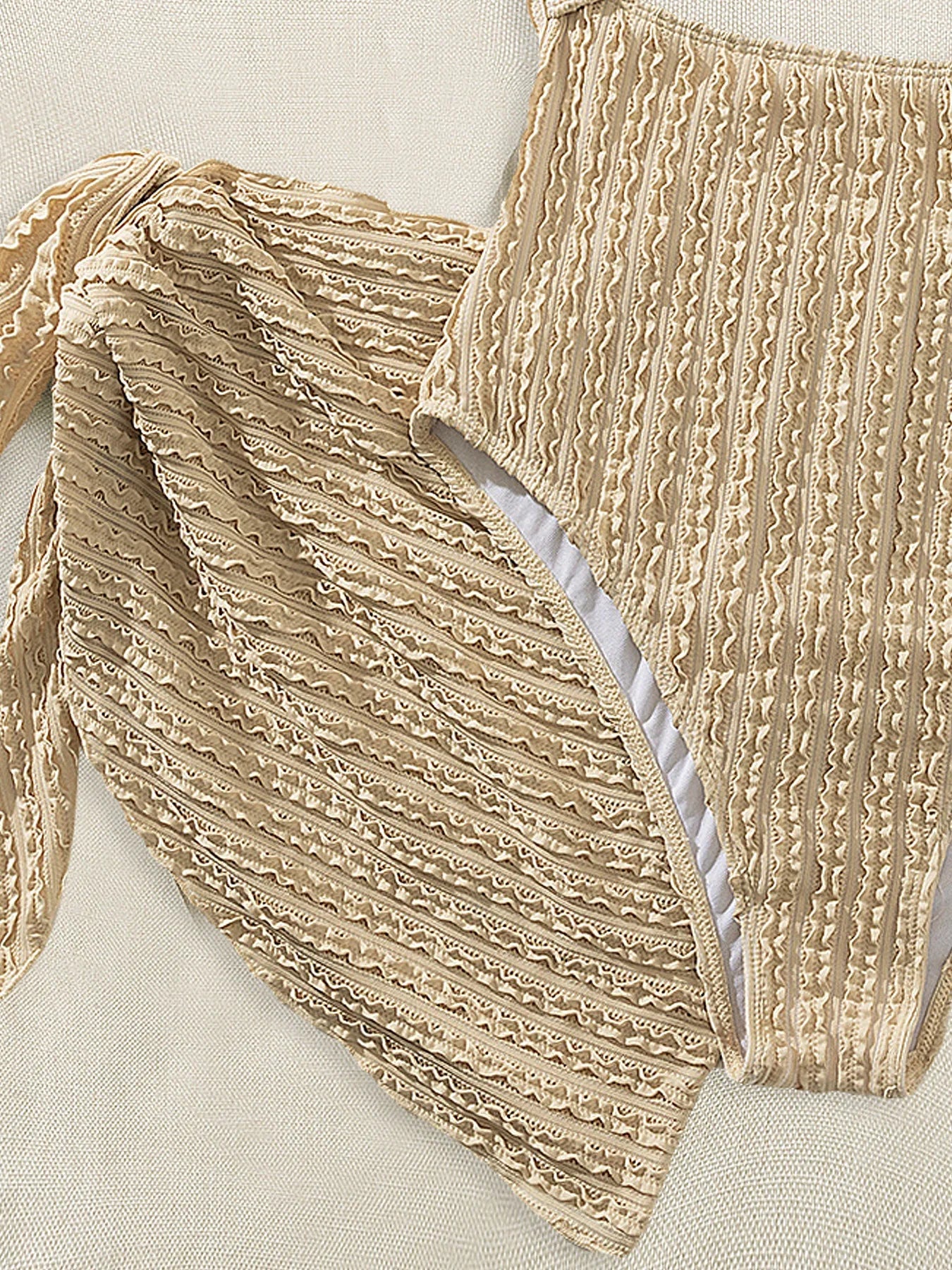 Vintage Khaki One Piece Swimsuit Mesh Skirt Set Women Halter Cross Hollow Out Slim Swimwear 2025 Bathing Suit Holiday Monokini