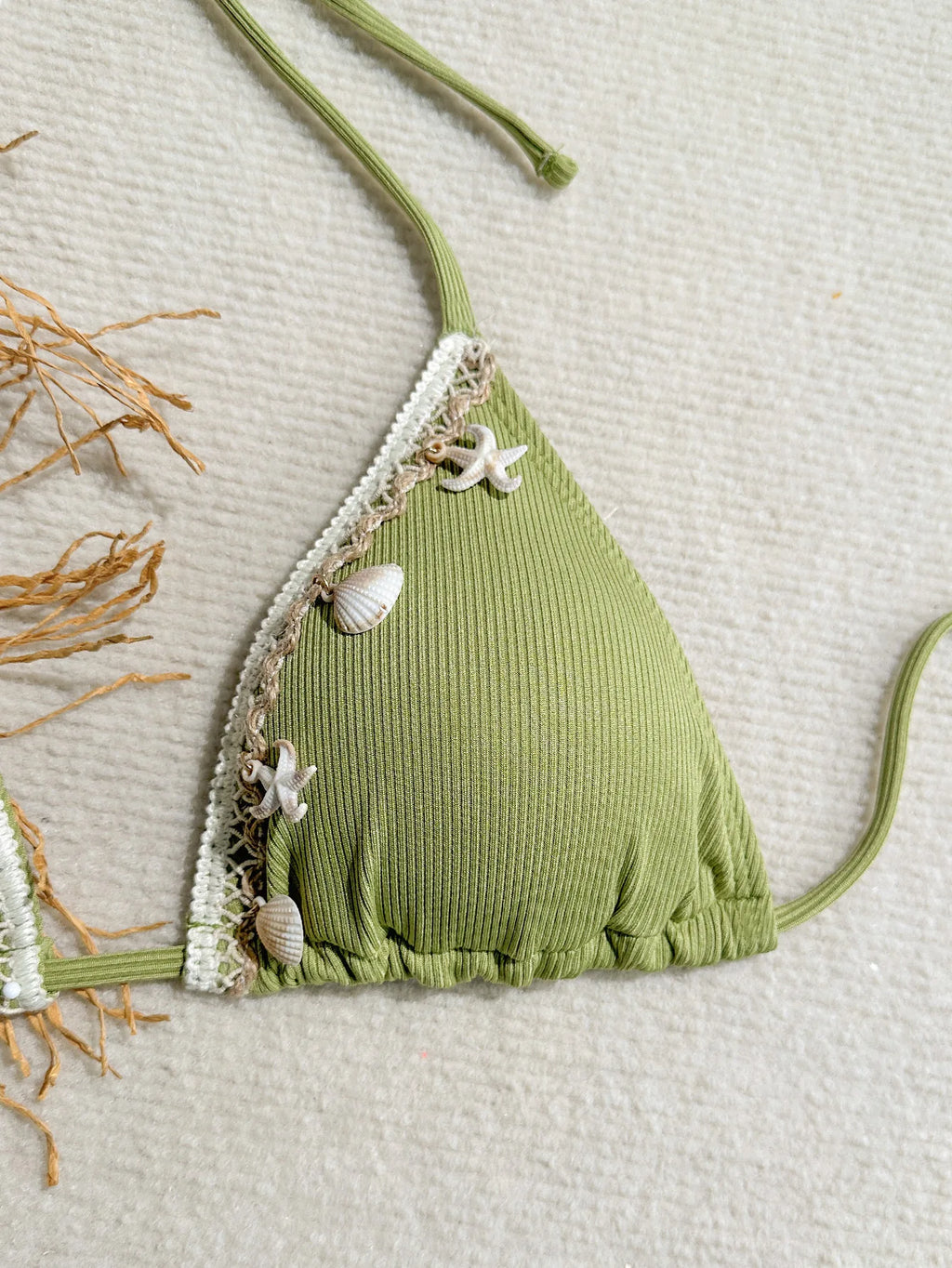 Shell Decoration Ribbed Halter Strappy Bikini Women Swimwear Female Swimsuit Two-pieces Bikini Set Bather Bathing Suit Swim Lady