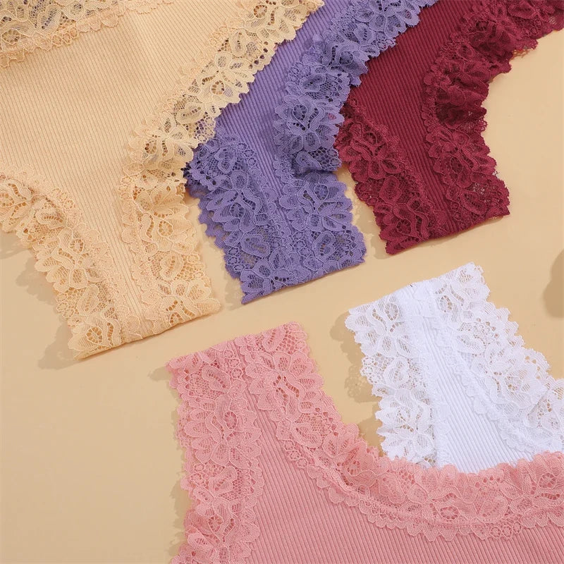 New Lace Seamless Cotton Panties Ribbed Maillard Brazilian Pants LowWaist Women Panties Breathable Girls Underwear Soft Lingerie