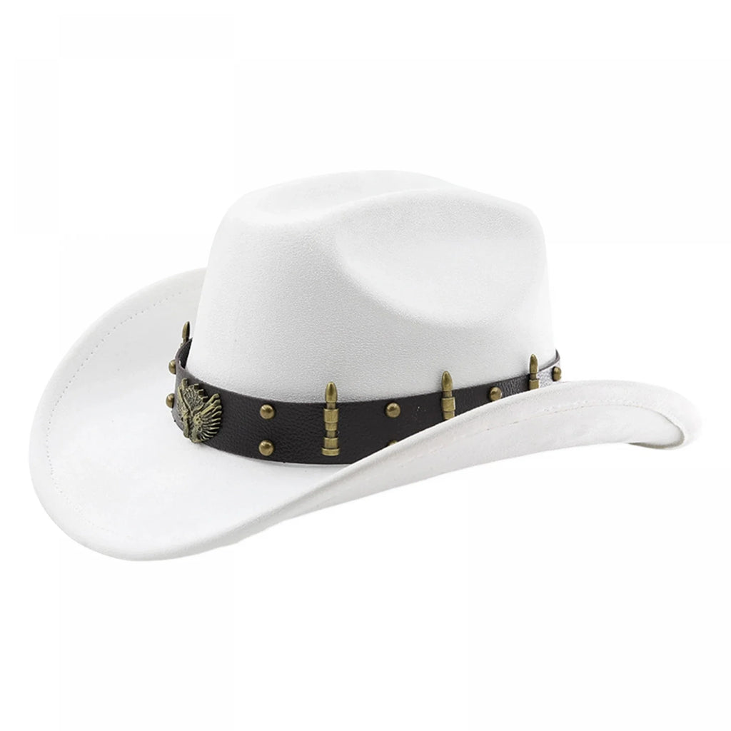 Summer Women Men Felt Cowgirl Hat with Belt Stylish Western Hat Casual Jazz Caps for Outdoor Party Club