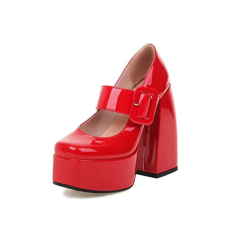 Spring and Autumn New Styles Fashion Round Head High-heeled Women's Shoes Shallow Mouth Buckle Square Heel Mary Jane Women Shoes