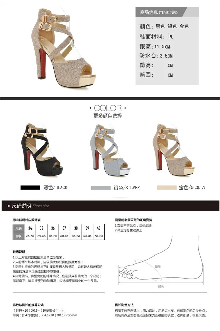 Women's Sandals Summer New Style Fashion Fish Mouth Open Toe Buckle Thick Heel High Heel Women's Shoes Plus Size 33-43 High 11cm