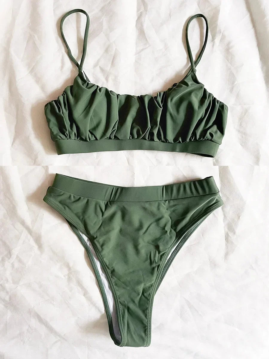 2026 Wrinkled Ruched High Waist Bikini Women Swimsuit Female Swimwear Two Pieces Bikini Set High Cut Bathing Suit Swim Beachwear