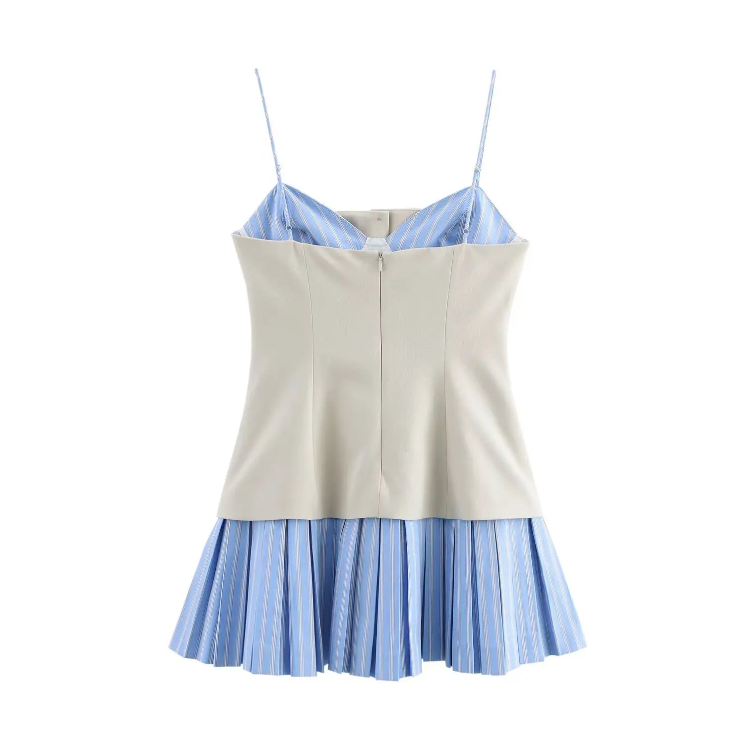 Foridol Striped Pleated Short Summer Dress Women Buttons Decor Spaghetti Strap V Neck Bodycon Mini Spring Beach Vestidos New In