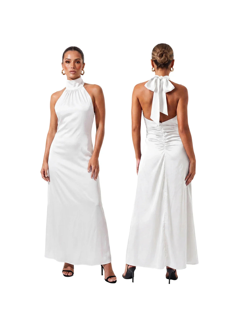 Women Summer Sexy Long Dress Sleeveless Halterneck Backless Solid Color Cocktail Dresses for Party