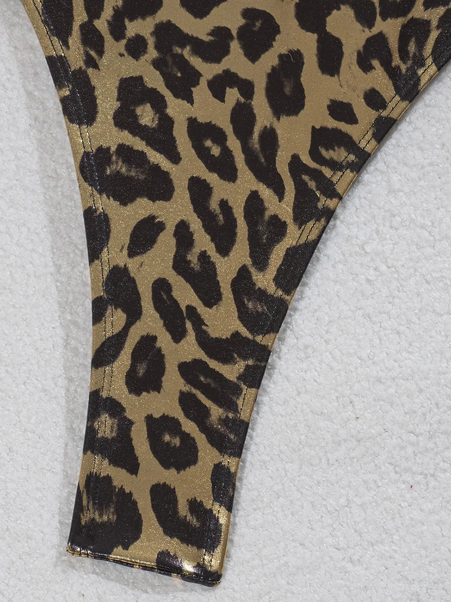 Golden Leopard Halter Underwired One Piece Swimsuit Women Swimwear Female Backless Monokini High Cut Bathing Suit Swim Bodysuit