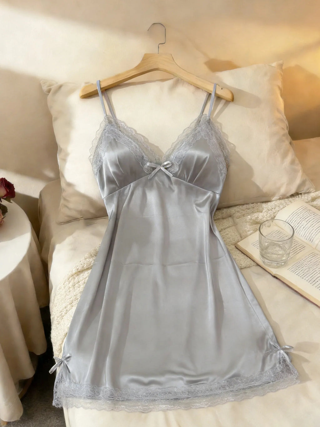 Women Lace Trim Camisole Nightgown V Neck Sleeveless Sleep Dress Soft Solid Color Sleepwear Loungewear Valentine Gift