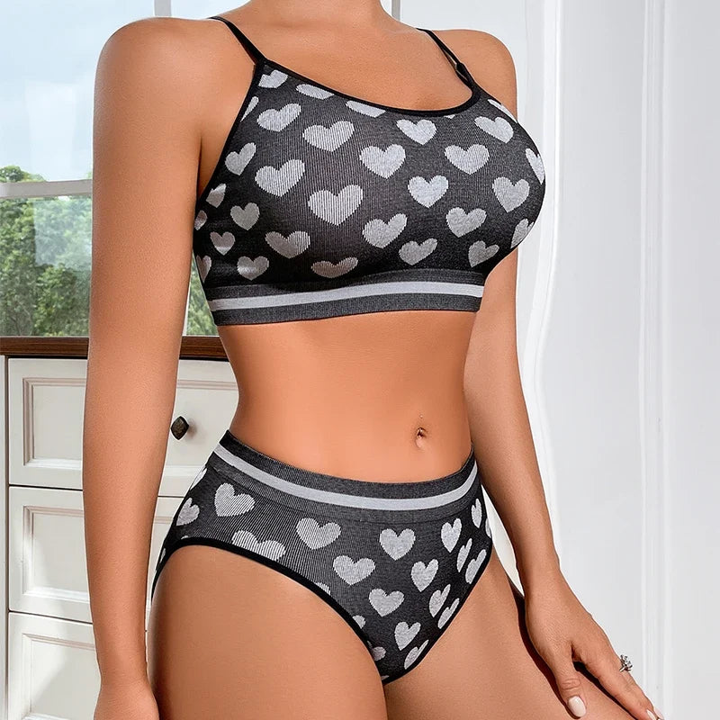 2pcs Seamless Women's Sports Bra Set Underwear Bra Korean Style Push Up No Steel Ring Bra Sexy Tube Top High Elastic Panty Set