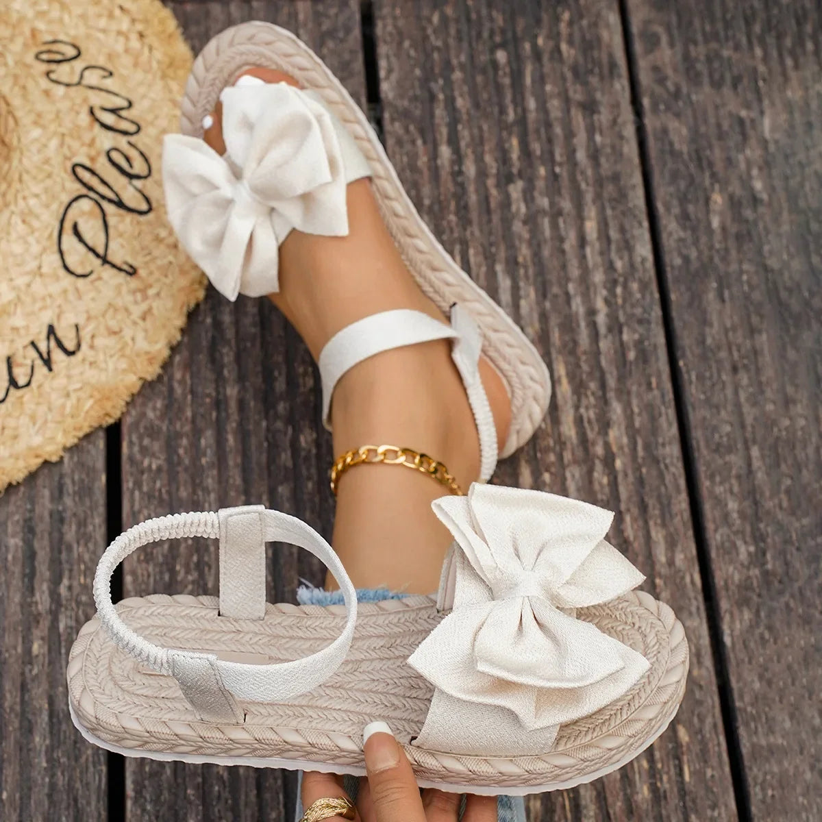 Flat Sandals Fashion Beach Slippers Outdoor Bow Tie Flat Shoes Home Women Anti-slip Trend Sandals Lightweight Sandals
