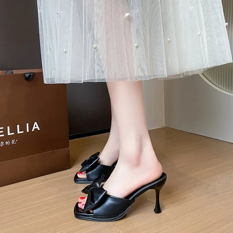 Slim Heel Slippers Women Spring Summer 2026, Princess Style Butterfly Bow High Heels, Cool Slippers