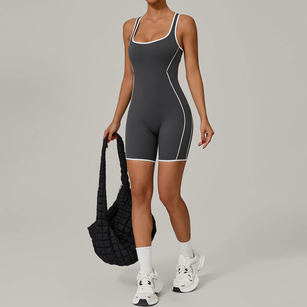 Summer New Gym Romper Padded Outdoor Sports Jumpsuit Hollow Open Back Yoga Suit Dance Sports Bodysuit Hip Lift Workout Yoga Sets
