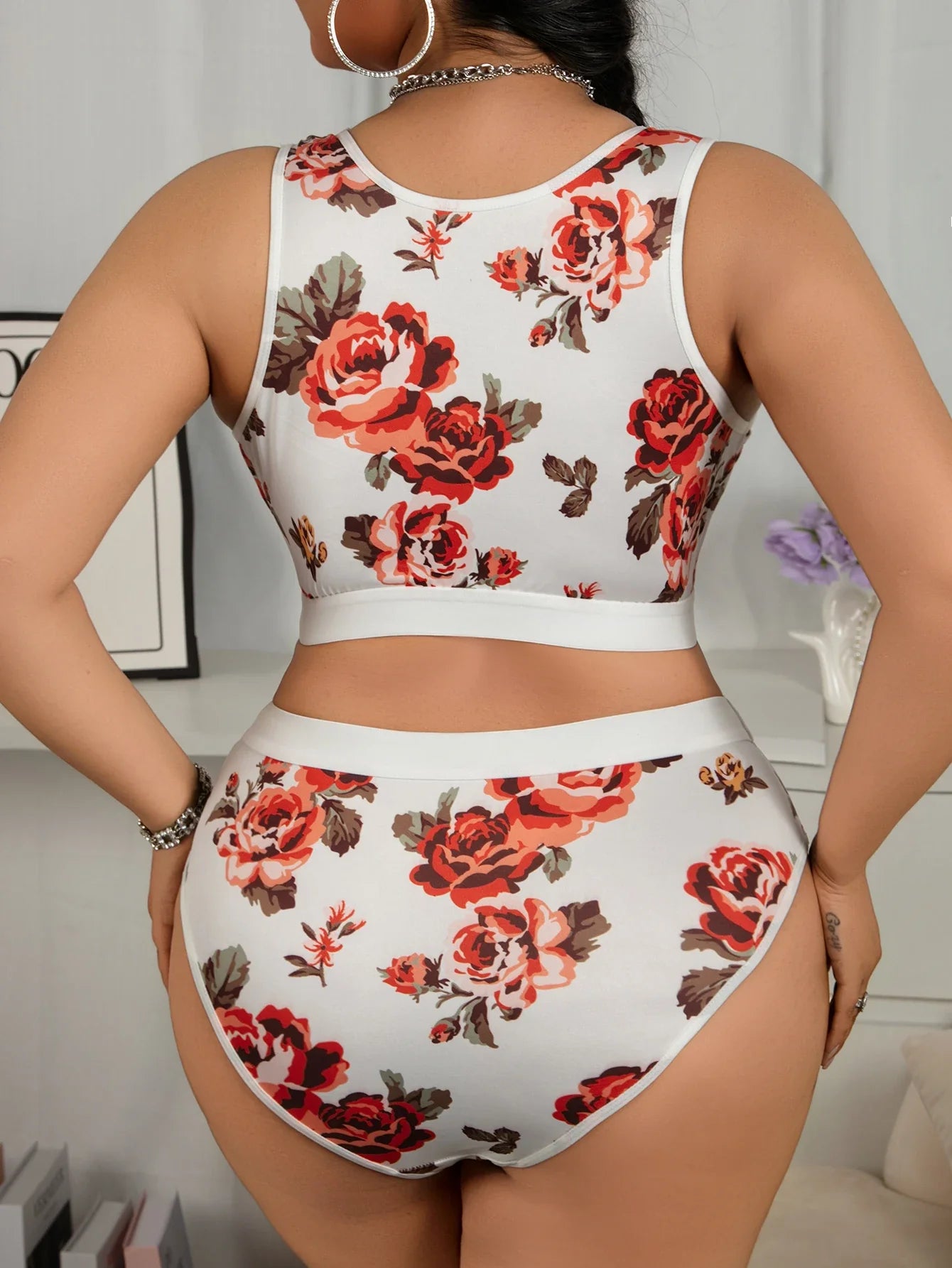 Plus Size Seamless Lingerie Set, Nordic Leopard Print Sheer Front Closure Full Bust Support Bra