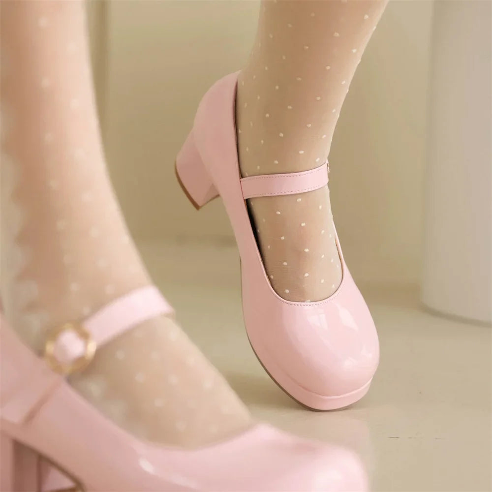 Plus Size 30-48 Mary Jane Shoes Women Sweet Lolita Round Toe Adjustable Buckle Strap Platform Thick Sole 5cm Block Heel Shoes