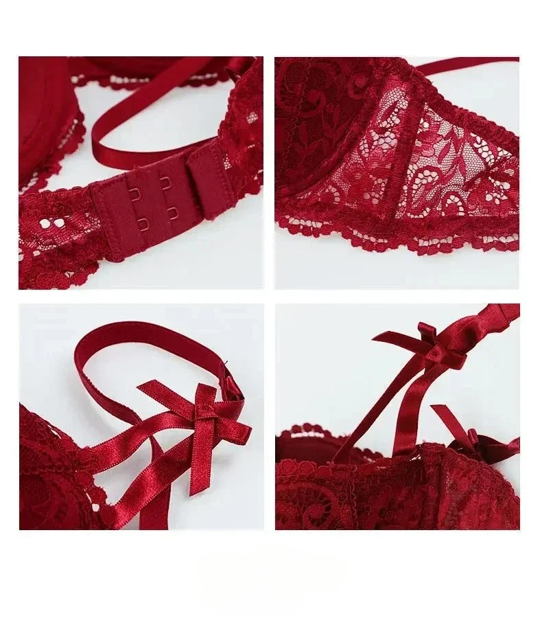 Women's Bras Sexy Lace Half Cup Push Up French Style Lingerie Solid Soft Deep V Top Breathable Comfortable Closure Thin Bralette