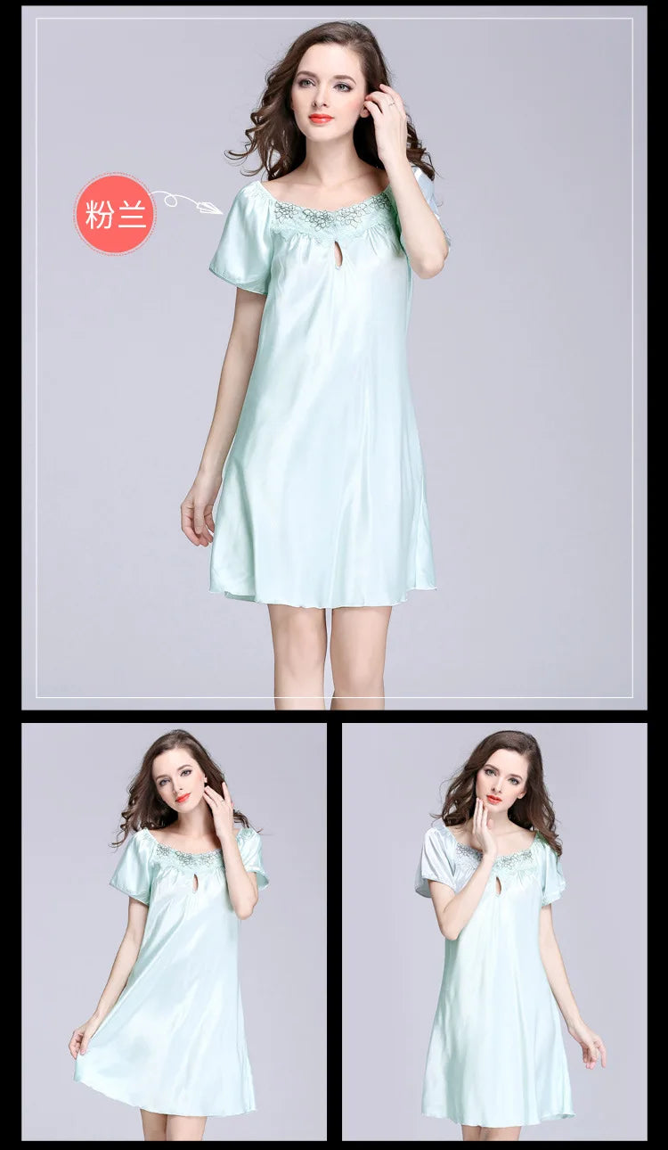 Women's Sleepwear Ice Silk Casual Silk Pajamas Women's Summer Sexy Short Sleeve Lace Pajamas Loungewear