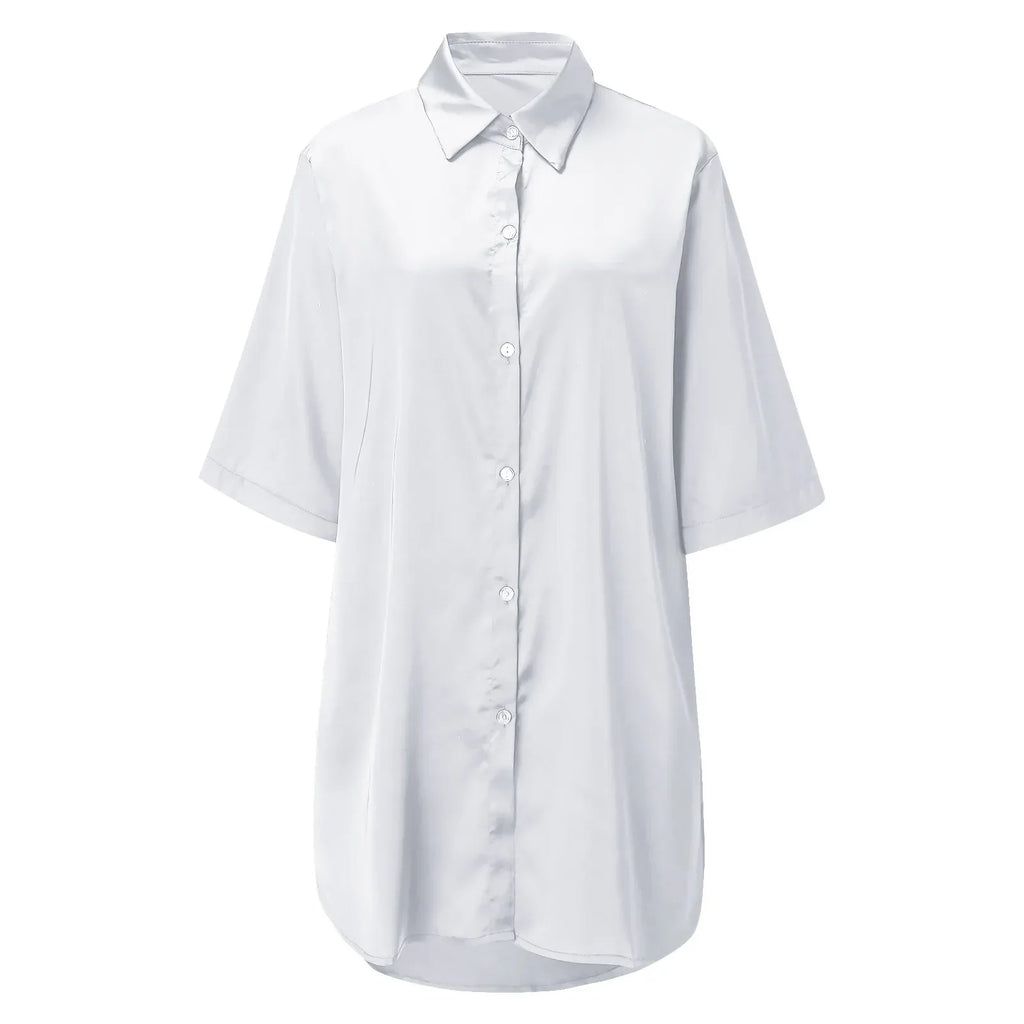 New Women's Solid Color Silky Comfortable Soft Pajamas Sexy Short Sleeve Nightshirt Smooth & Skin-Friendly Home Sleepwear Lounge