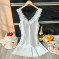 Women Petals Trim V Neck Nightdress Elegant Sleeveless Sleep Dress Perfect for Romantic Date Nights Valentine's Day and Special