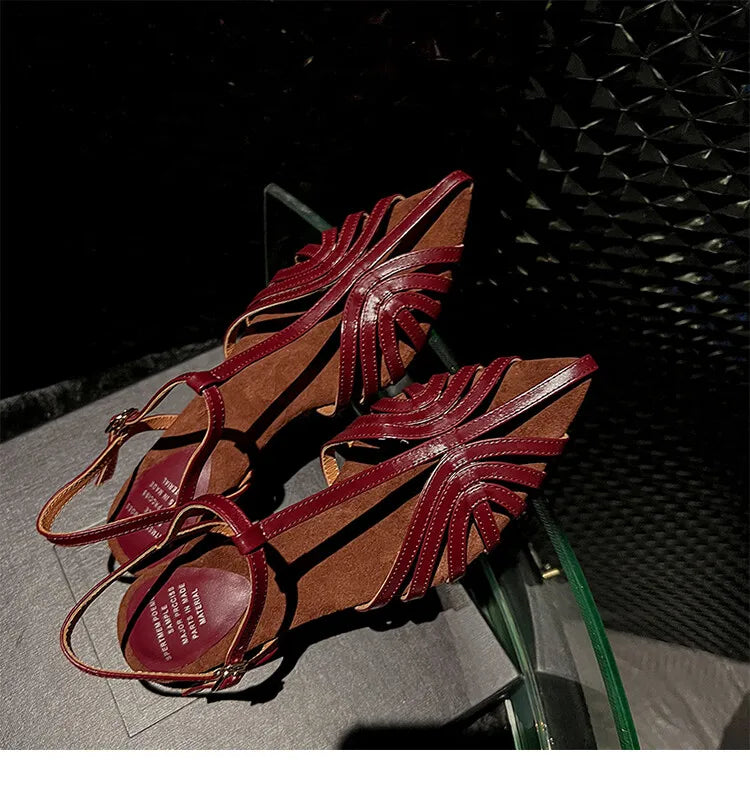 NASBAVI Designer Sandals Women Shoes Narrow Band Sexy Sandals Kitten Heels Pointed Toe Ladies Concise Footwear Summer Red Shoes