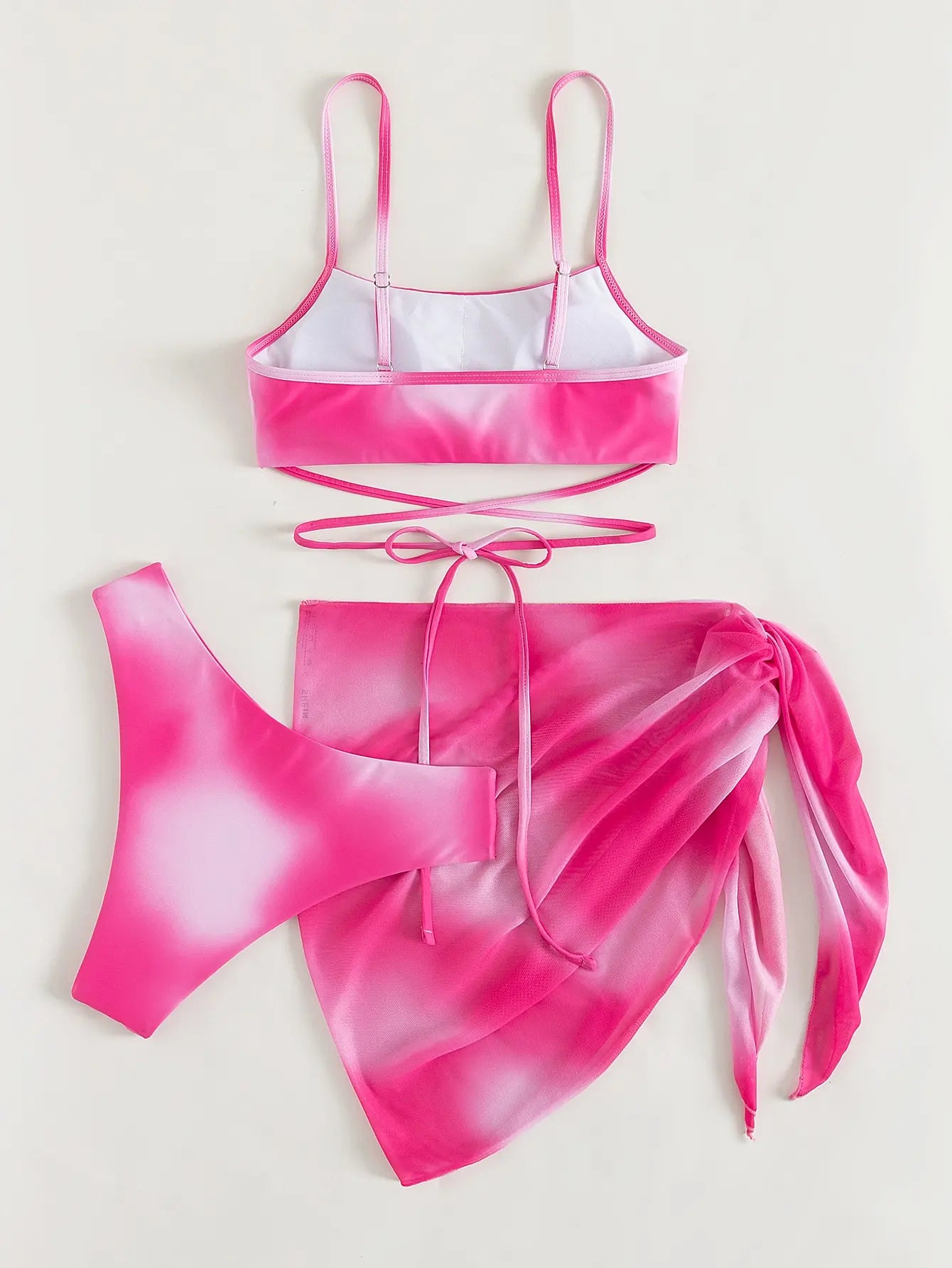 3 Pieces Ombre Lace Up Bikini Swimsuit & Beach Skirt Sexy Swimwear Women 2026 Bathing Swimming Swim Suit Female Summer Beachwear