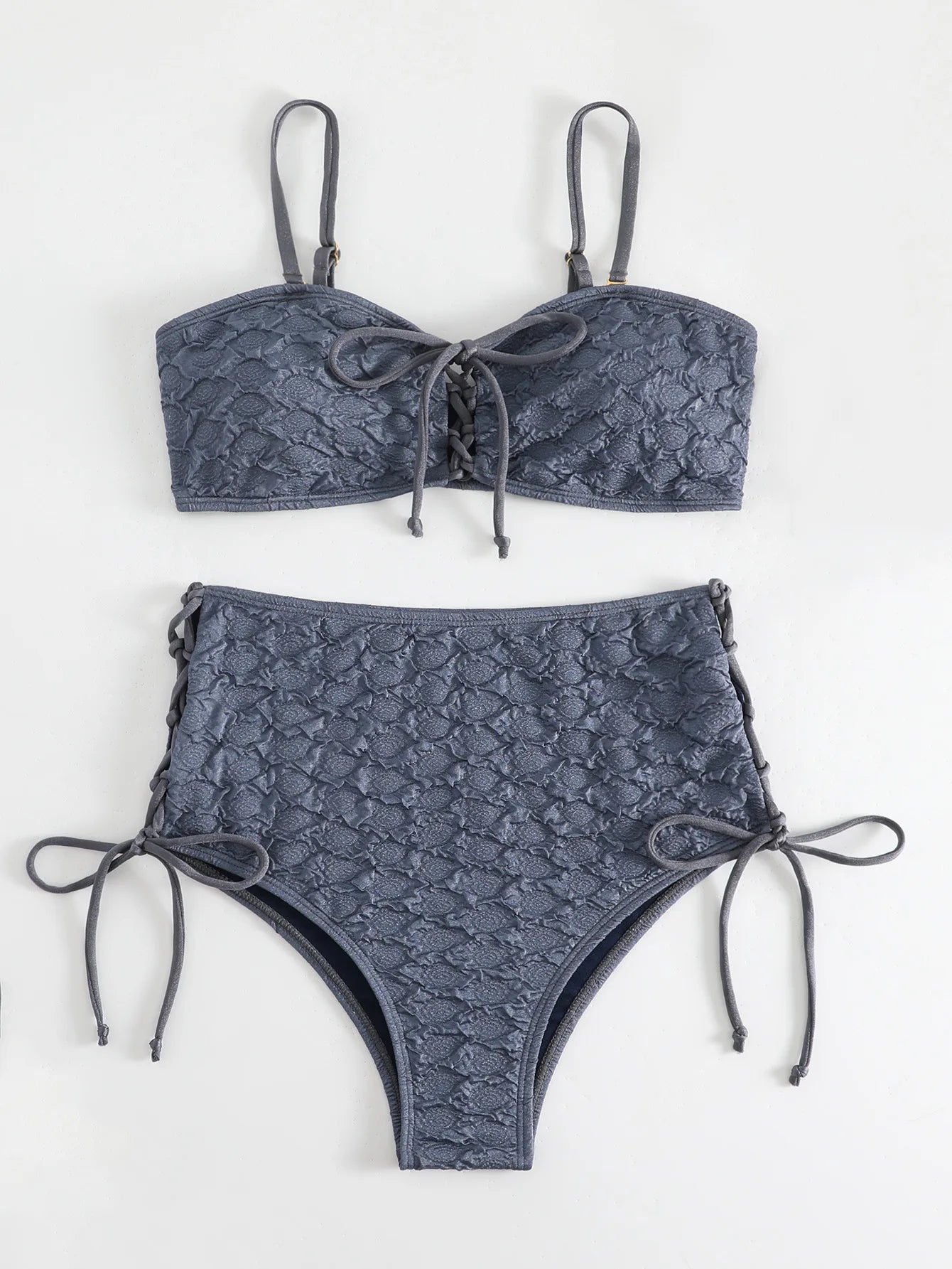 Sexy Drawstring Side High Waist Bikini Set 2025 Women Solid White Hole Out Push Up Swimsuit Beach Bathing Suit Holiday Swimwear