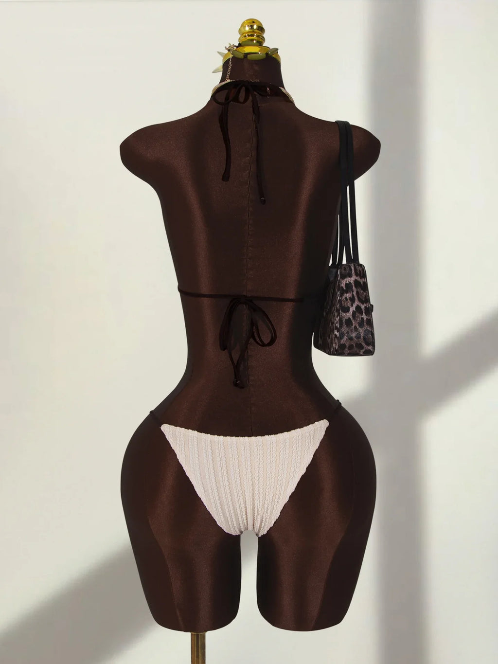 Sexy Beige Contrast One Piece Swimwear Women Deep V Neck Hollow Out Bakcless Thong Bikini Beach Bathing Suit Swimsuit 2026