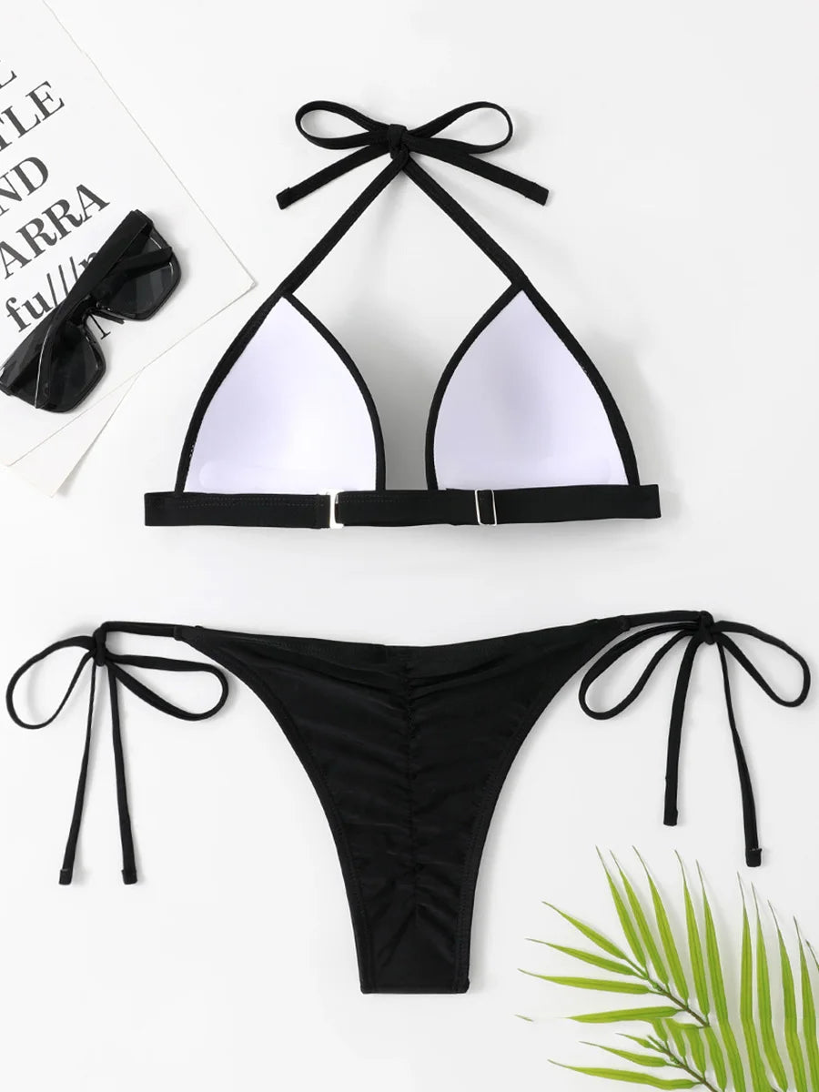 Sexy Halter Push Up Bra Cup Bikini 2025 Women Swimsuit Female Swimwear Two Pieces Bikini set Brazilian Bathing Suit Swim Beach