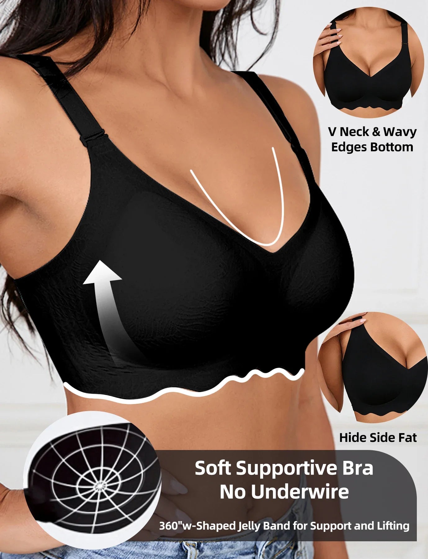 Women's Bra | V-Neck Enhances Neck Line, 3D Soft Air Support Comfort, Breathable Quick Rebound Fabric, U-Back Seamless Bralette
