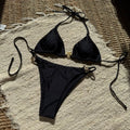 sexy glitter metal halter tie bikinis sets two pieces thong swimsuit bathing suit swimwear biquini bakini tankini trikini