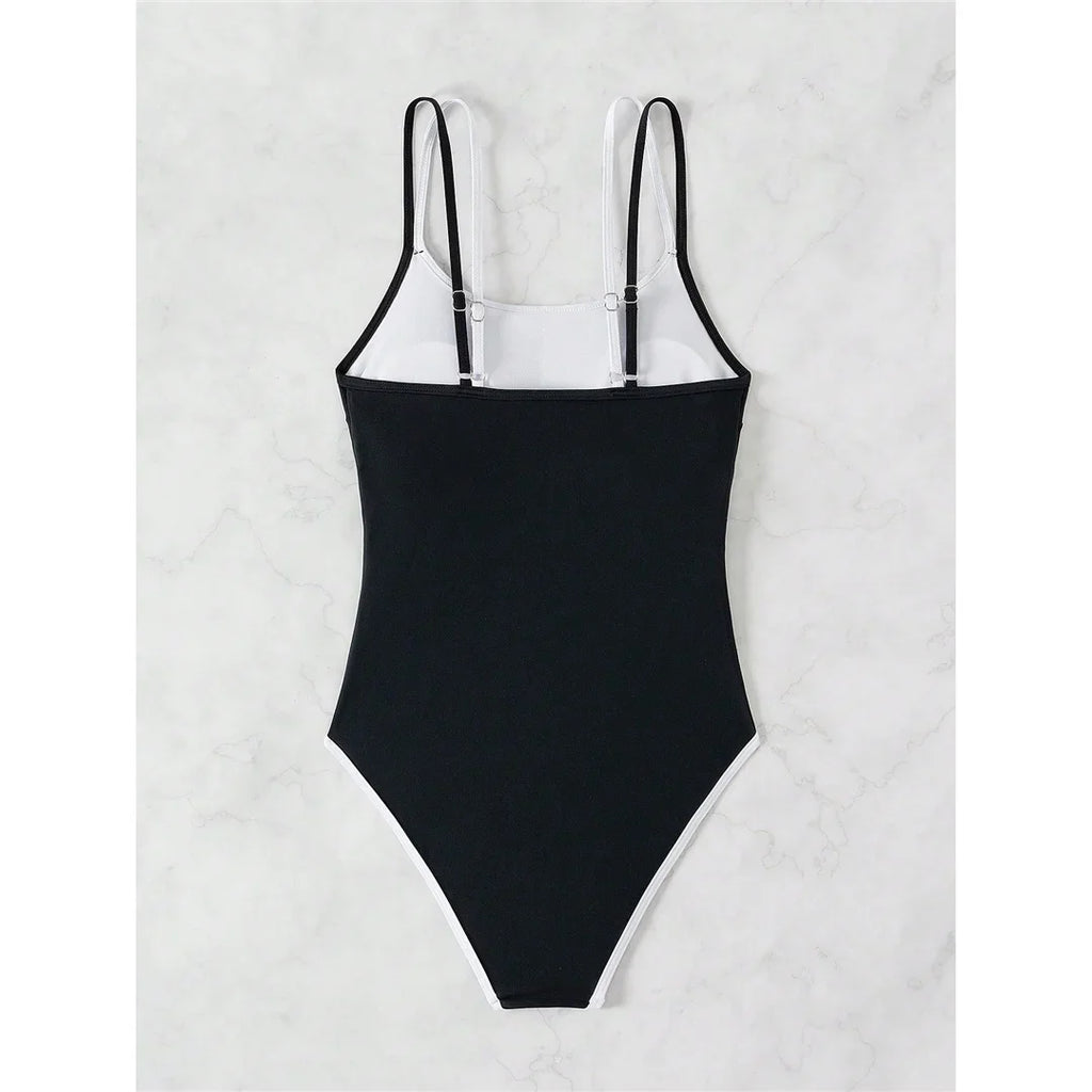 S - XL Splicing Backless High Leg Cut One Piece Swimsuit Women Swimwear Female Padded Monokini Bather Bathing Suit Swim V6789