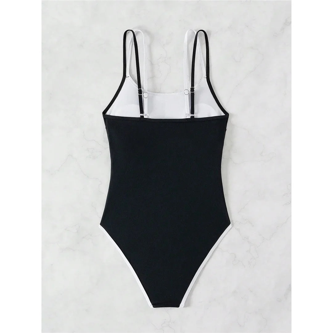 S - XL Splicing Backless High Leg Cut One Piece Swimsuit Women Swimwear Female Padded Monokini Bather Bathing Suit Swim V6789
