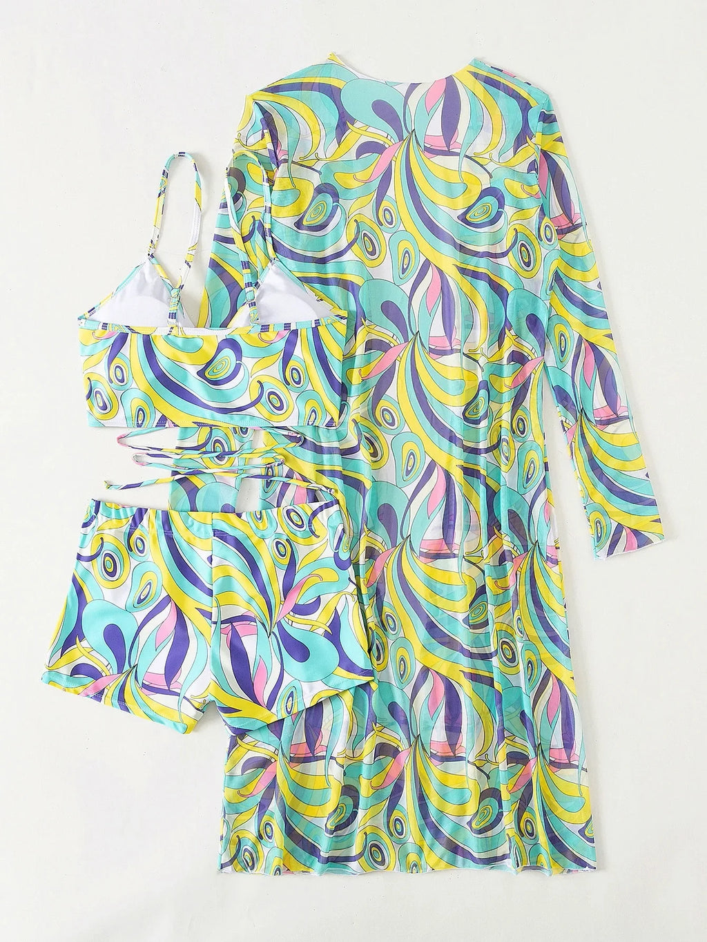 3 Pieces Sexy Print Bikini 2026 Women High Waist Swimsuit & Kimono Swimwear Female Lady Bathing Suit Swimming Summer Beachwear
