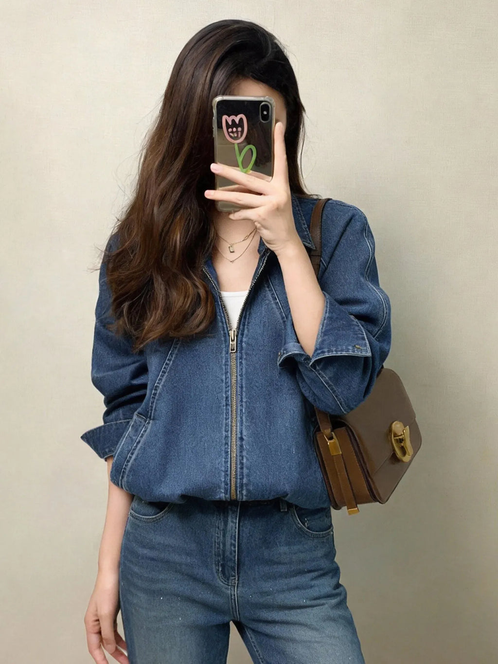 Spring denim shirt petite short denim lapel jacket