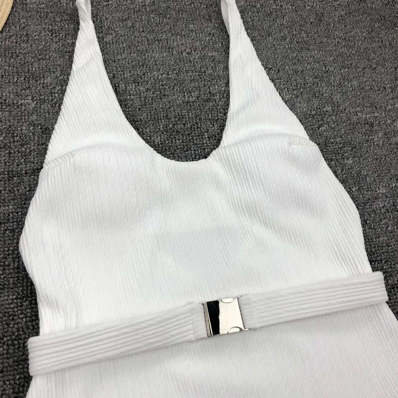 V Neck Ribbed High Leg Cut Women Swimwear One Piece Swimsuit Female Backless Monokini Bather Waist Belt Bathing Suit Swimwear